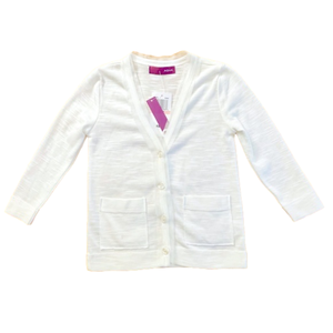 Aqua Girl White Tulle Trim Pocket Front Button Cardigan Sweater